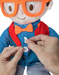Blippi Get Ready and Play Plush - 20-inch Dress Up Plush with Sounds, Teaches Children to Tie Shoes, Button Shirts, Snap Suspenders, Zip Vest-Jacket, Roll Sleeves and Socks and More - Amazon Exclusive
