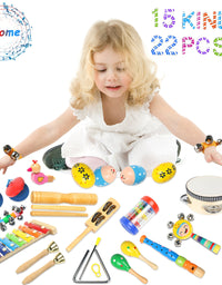 Ehome Toddler Musical Instruments, Wooden Percussion Instruments Educational Preschool Toy for Kids Baby Instrument Musical Toys Set for Boys and Girls with Storage Bag
