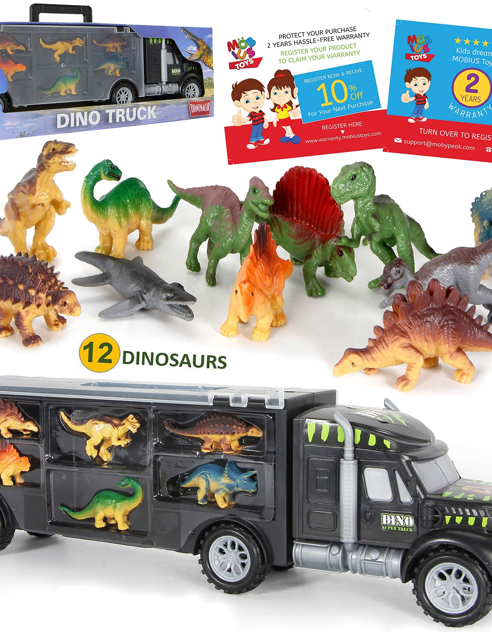 Dinosaur Truck Carrier – Dinosaur Toy for Boys, 12 Dinosaur Toys Playset – Toy Dinosaurs for Boys Age 3 & Up with More Dinosaur Figures, Dinosaur Trucks for Boys Toys Age 4-5, 6, 7 Years Old