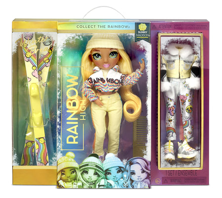Rainbow High Winter Break Sunny Madison – Yellow Fashion Doll and Playset with 2 Designer Outfits, Pair of Skis & Accessories, Gift for Kids and Collectors, Toys for Kids Ages 6 7 8+ to 12 Years Old
