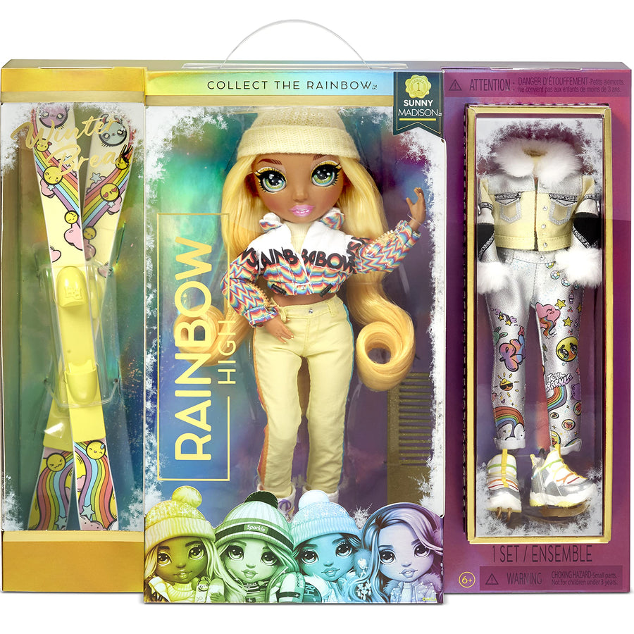 Rainbow High Winter Break Sunny Madison – Yellow Fashion Doll and Playset with 2 Designer Outfits, Pair of Skis & Accessories, Gift for Kids and Collectors, Toys for Kids Ages 6 7 8+ to 12 Years Old