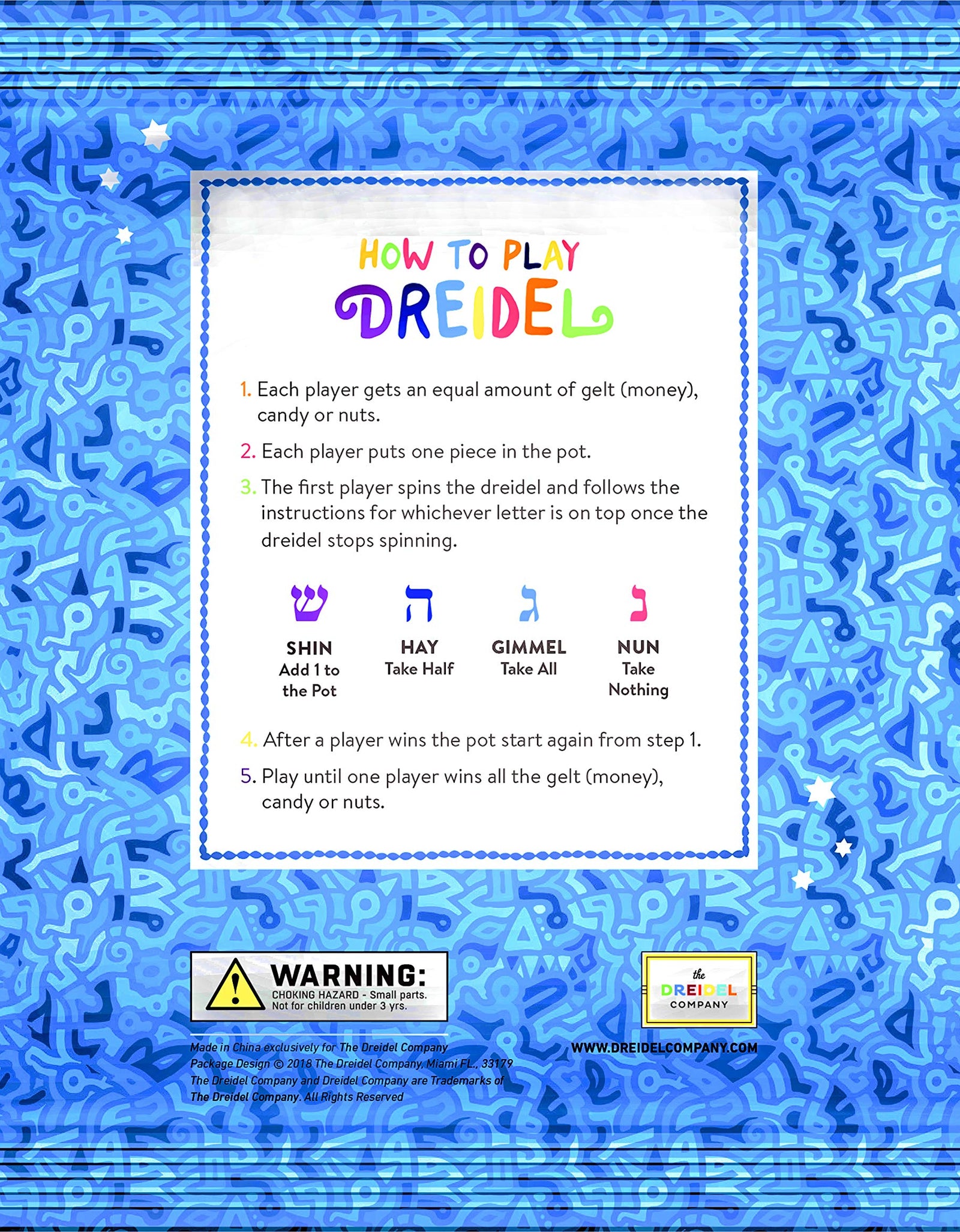Let's Play Dreidel The Hanukkah Game Extra Large Blue & White Wood Dreidels - Instructions Included! - D10 (2-Pack XL Dreidels)
