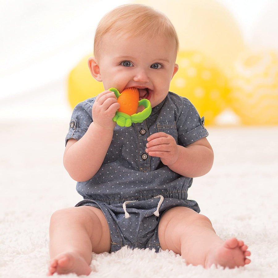 Infantino Lil' Nibble Teethers Carrot - Silicone Soft-Textured teether for Sensory Exploration and Teething Relief, with Easy to Hold Handles
