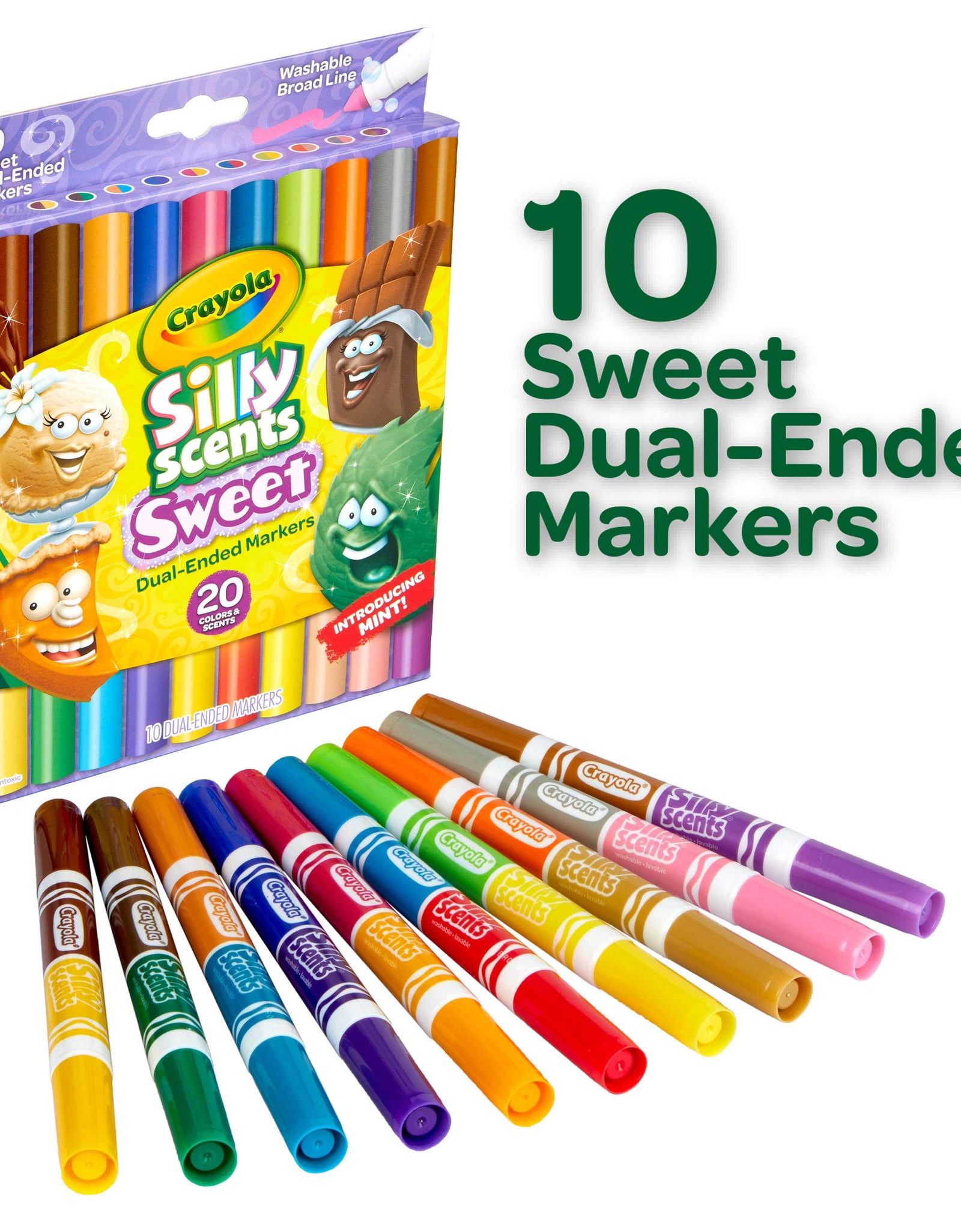 Crayola Silly Scents Dual Ended Markers, Sweet Scented Markers, 10 Count, Gift for Kids, Age 3, 4, 5, 6, Multi