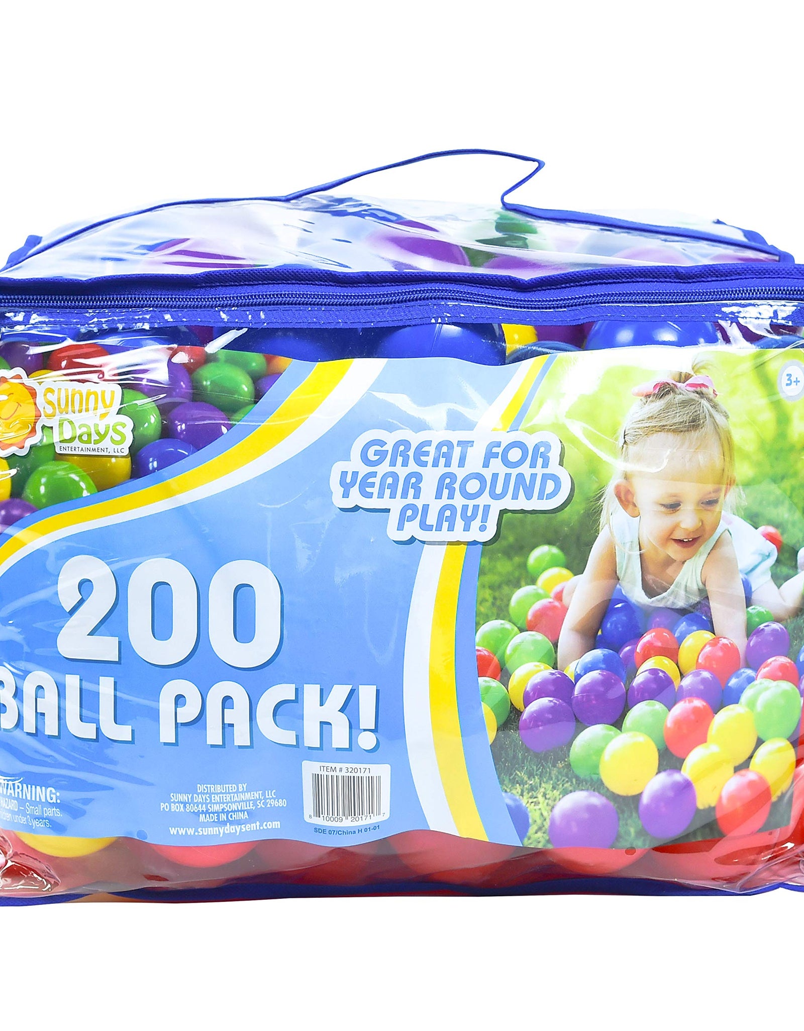 200 Count Colorful Play Balls – Phthalate and BPA Free Non-Toxic Crush Proof Plastic Ball Pack - Balls for Toddler Ball Pit in Reusable Storage Bag with Zipper – Sunny Days Entertainment