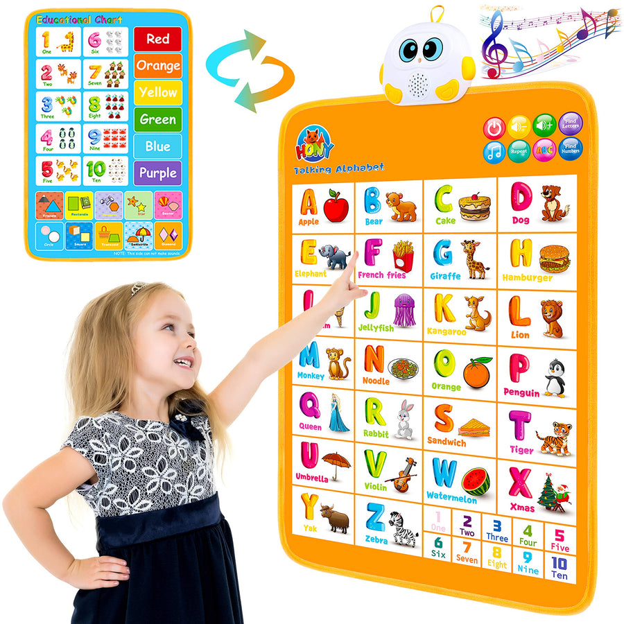 Hony Electronic Interactive Alphabet Wall Chart,Talking ABC & 123s & Learning Poster for Kids, Educational Toddlers Girls Toys for Age 1 2 3 4 Year Old Girls Boys Birthday Gifts