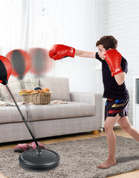 Punching Bag Set for Kids Incl Punching Ball with Stand, Boxing Training Gloves, Hand Pump and Adjustable Height Stand, Boxing Ball Set Toy Gifts for Age 6 7 8 9 10 11 12Year Old Boys Girls
