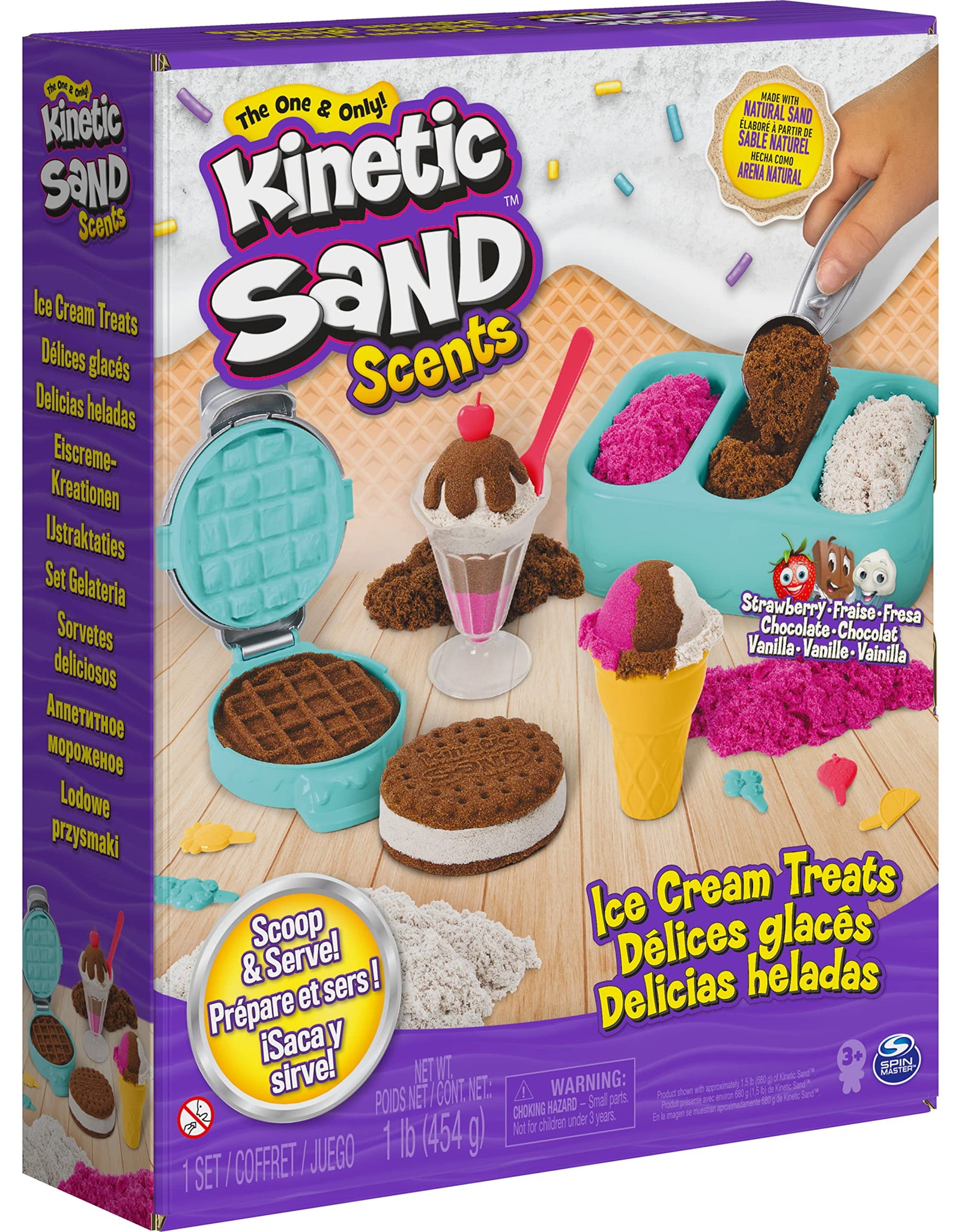 Kinetic Sand Scents, Ice Cream Treats Playset with 3 Colors of All-Natural Scented Sand and 6 Serving Tools