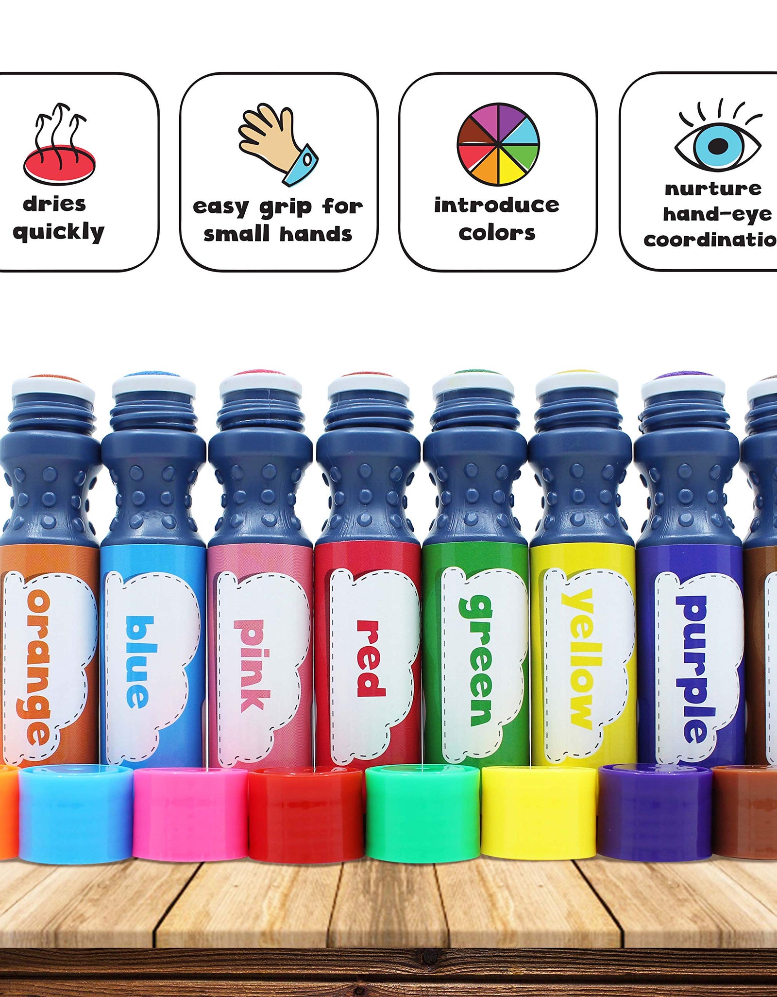 Washable 8 Colors Dab and Dot Markers Pack Set. Fun Art Supplies for Kids, Toddlers and Preschoolers. Non Toxic Arts and Crafts Supplies. Includes 200 Plus Fun Downloadable Coloring Sheets (8 Pack)