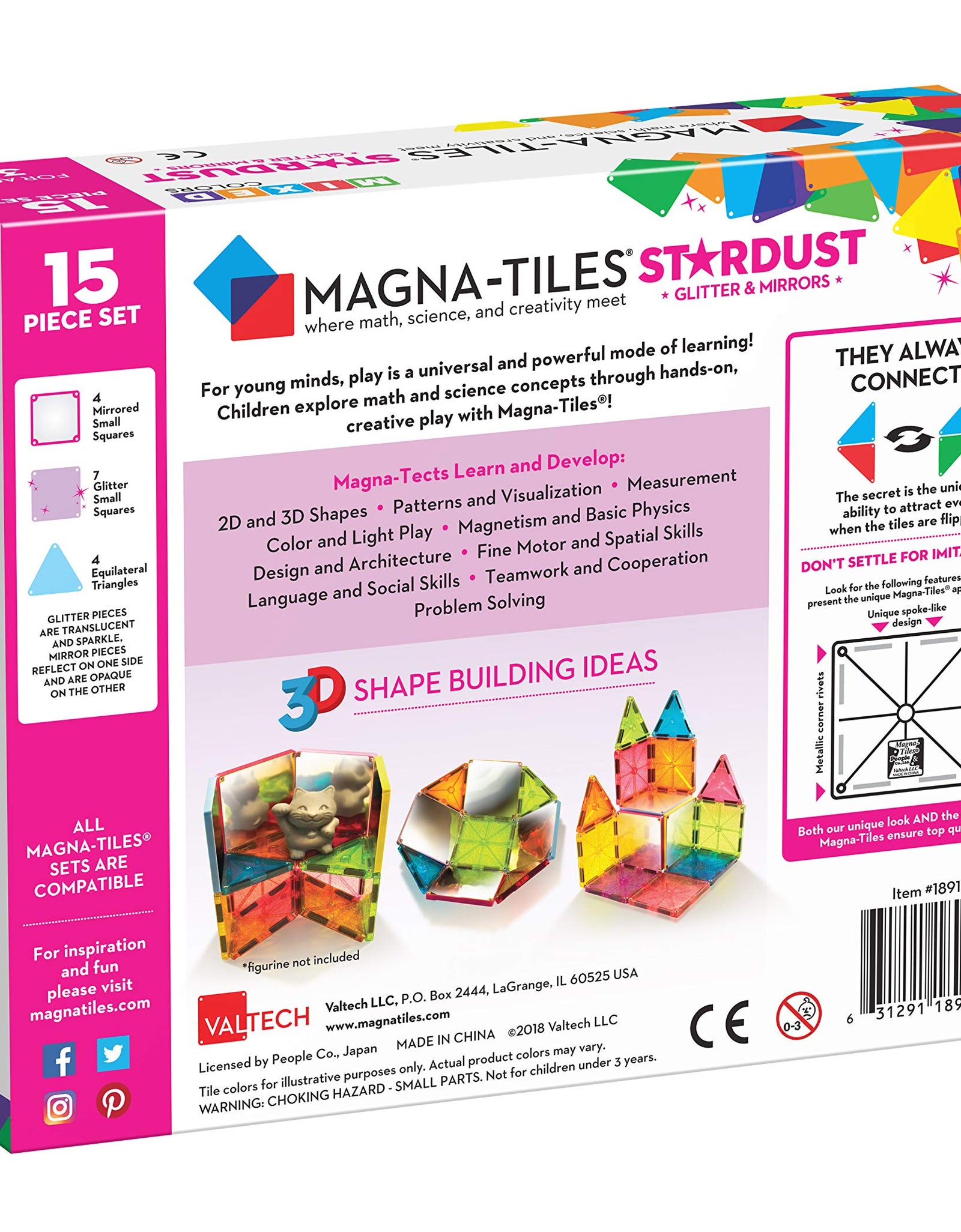Magna Tiles Stardust Set, The Original Magnetic Building Tiles for Creative Open-Ended Play, Educational Toys for Children Ages 3 Years + (15 Pieces Including Glitter and Mirrors)