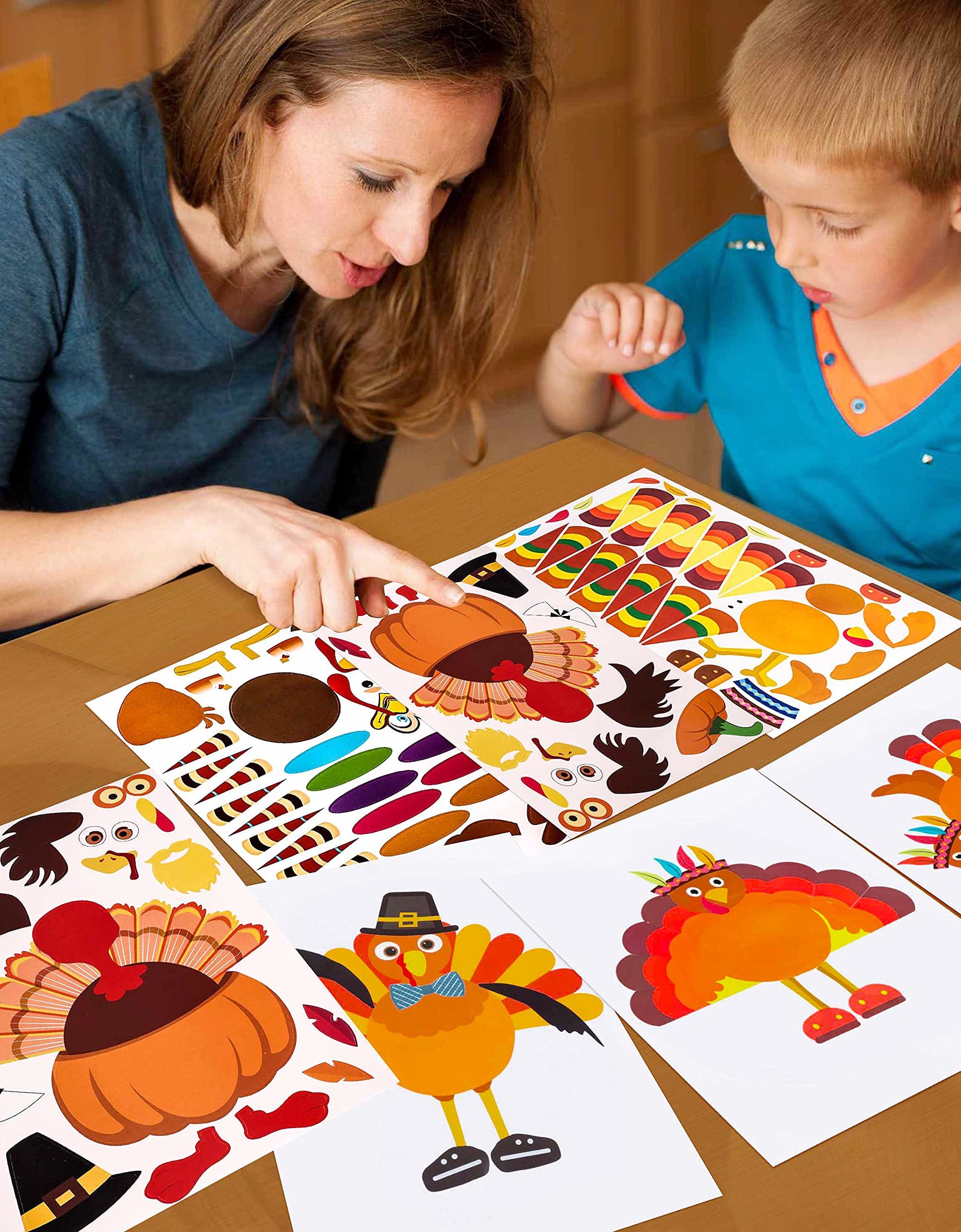 Make-A-Turkey Stickers Thanksgiving Party Games/Favors/Supplies - Set Of 36