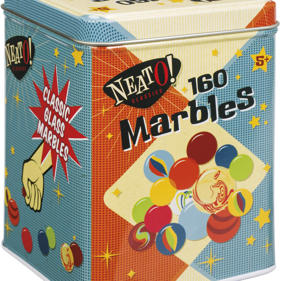 Toysmith Neato! Classics 160 Marbles In A Tin Box by Toysmith - Retro Nostalgia Glass Shooter, Marble Games Are Timeless Play For Kids - Boys & Girls [Amazon Exclusive]
