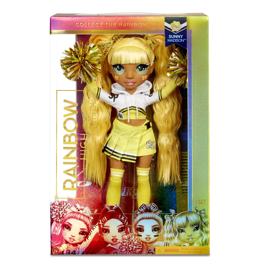 Rainbow High Cheer Sunny Madison – Yellow Cheerleader Fashion Doll with Pom Poms and Doll Accessories, Great Gift for Kids 6-12 Years Old