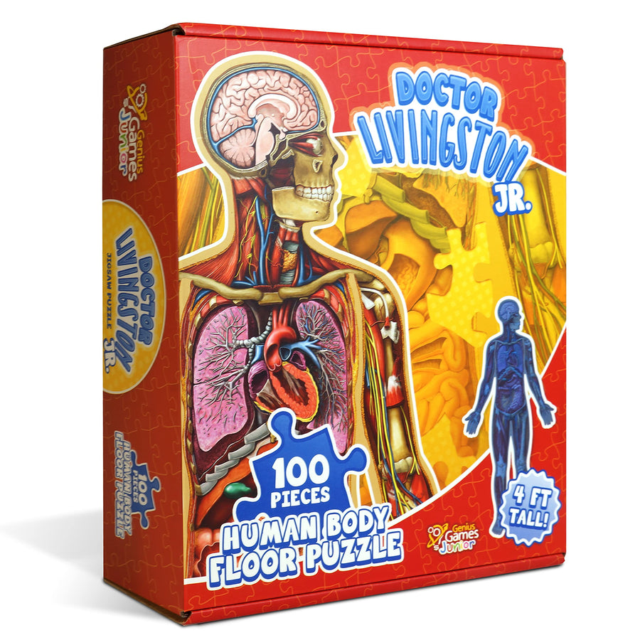 Human Body Kids 100 Piece Floor Puzzle - 4ft Tall | Dr Livingston's Unique Shaped Science Floor Jigsaw Puzzles, Accurate Medical Illustrations of The Body for Kids