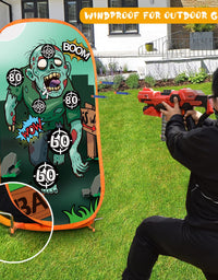 RONSTONE Shooting Practice Target Compatible with Nerf Gun for Boys Girls, Toy Foam Blaster Shooting Targets for Kids Indoor Outdoor, Zombie Shooting Target with Storage Net
