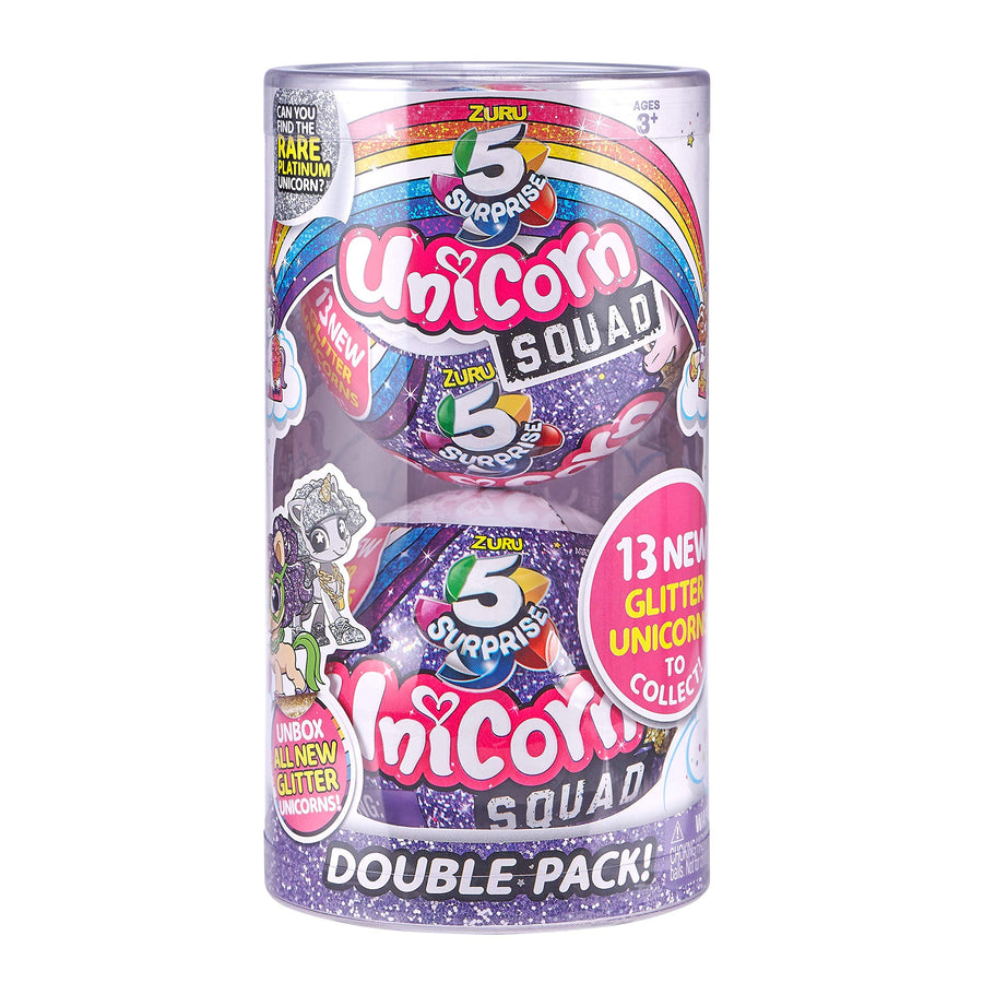 5 Surprise Unicorn Squad Series 2 Mystery Collectible Capsule by ZURU (2 Pack PVC Tube), Purple