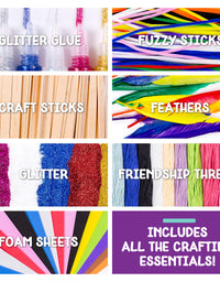 Horizon Group USA Giant 1000+ Pieces Ultimate Box of Arts & Crafts Supplies Set - Big DIY Kit for Kids & Toddlers, Homeschool, Preschool - Stickers,Feathers,Pipe Cleaners,Wood Sticks,Gemstones,Beads
