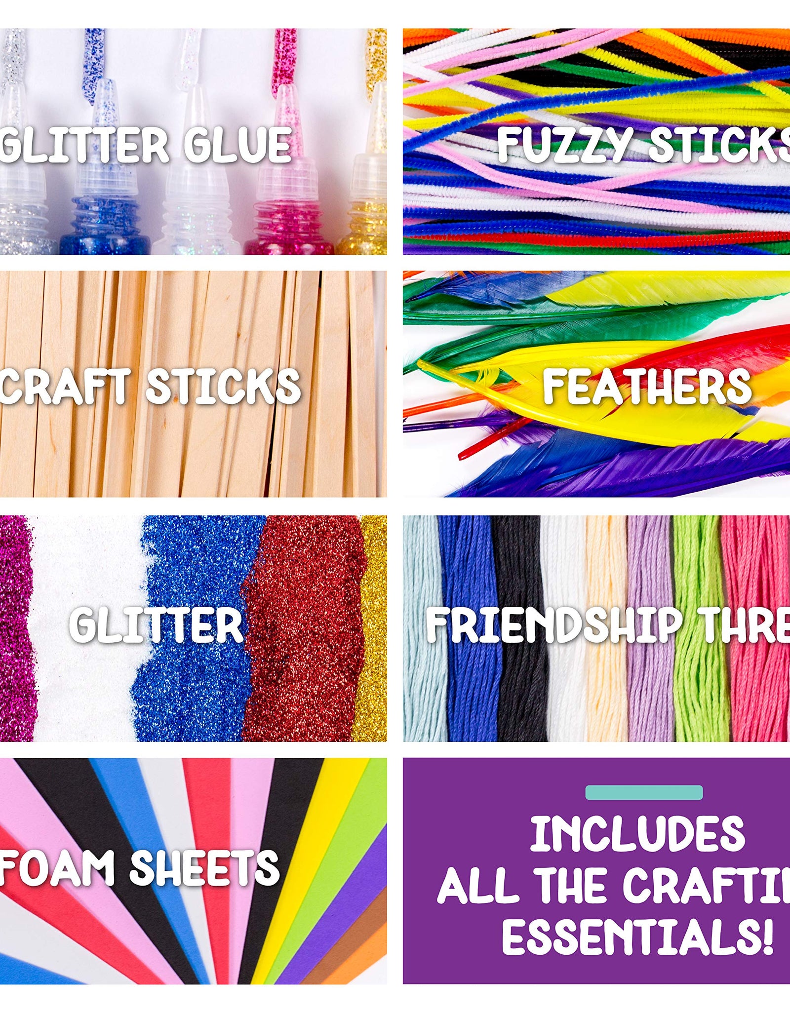 Horizon Group USA Giant 1000+ Pieces Ultimate Box of Arts & Crafts Supplies Set - Big DIY Kit for Kids & Toddlers, Homeschool, Preschool - Stickers,Feathers,Pipe Cleaners,Wood Sticks,Gemstones,Beads