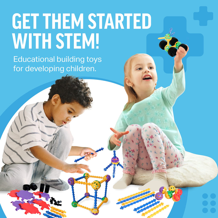 STEM Master Building Toys for Kids Ages 4-8 - STEM Toys Kit w/ 176 Durable Pieces, Full-Color Design Guide, Reusable Toy Storage Box - Educational Gifts for Girls & Boys