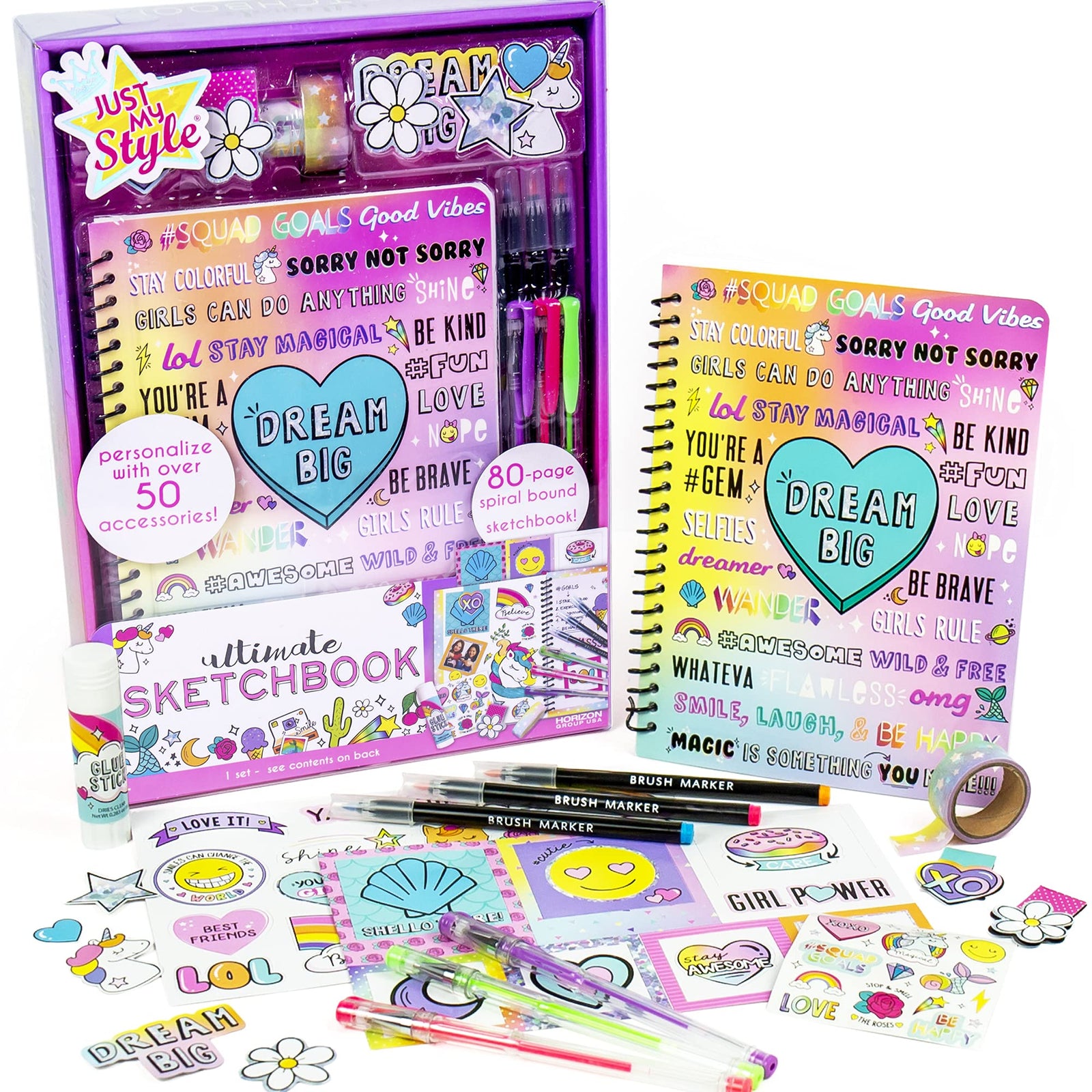 Just My Style Ultimate Scrapbook by Horizon Group USA,Personalize & Decorate Your DIY Scrapbook with Stickers,Sequins,Gemstones & More.40-Page Hardcover Scrapbook,Pen,Scissors & Glue Stick Included , Beige