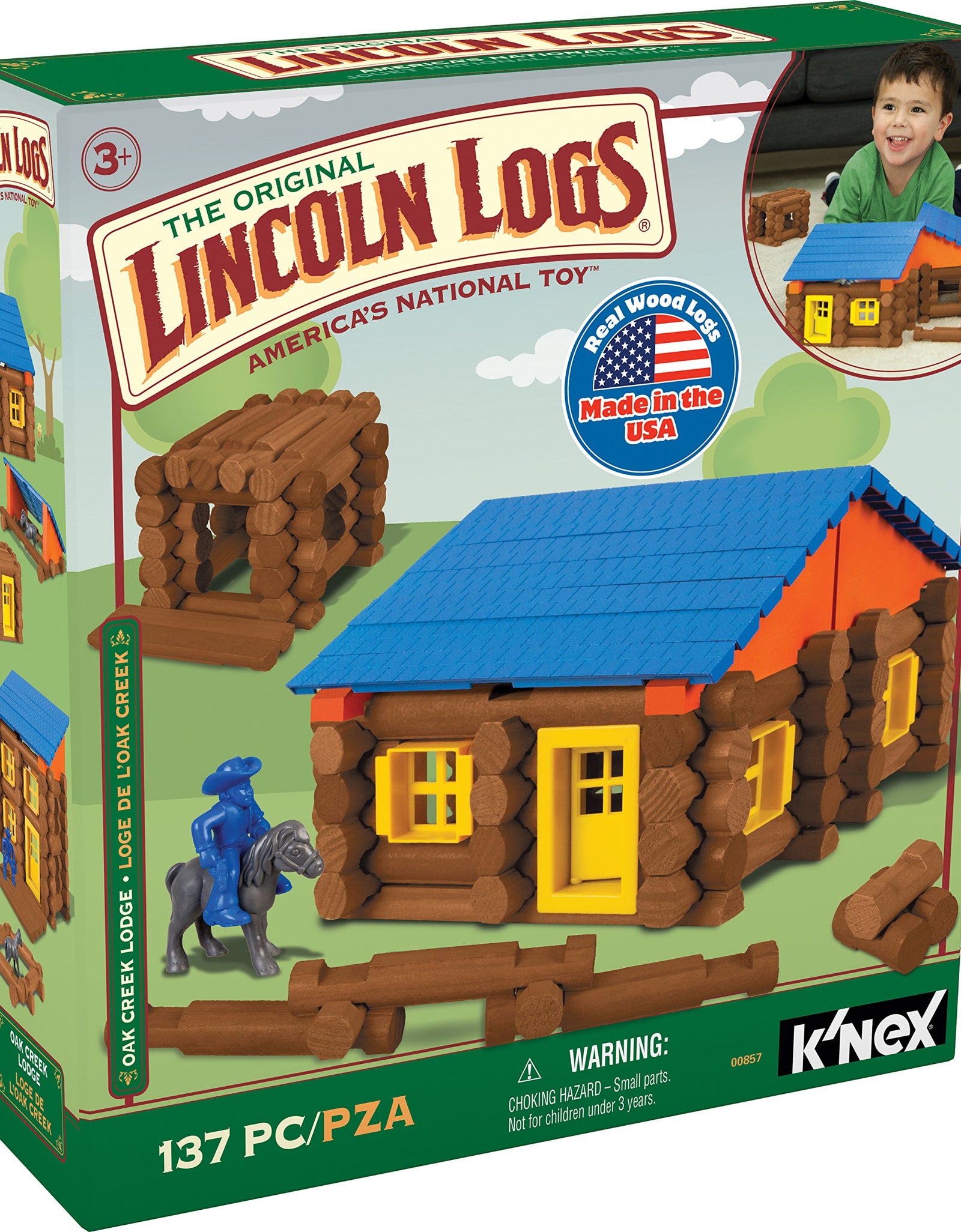LINCOLN LOGS – Oak Creek Lodge – 137 Pieces - Real Wood Logs-Ages 3+ - Best Retro Building Gift Set for Boys/Girls – Creative Construction Engineering – Top Blocks Game Kit - Preschool Education Toy