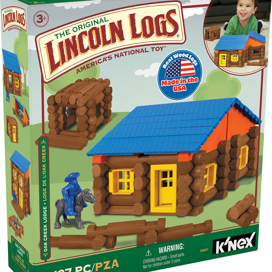 LINCOLN LOGS – Oak Creek Lodge – 137 Pieces - Real Wood Logs-Ages 3+ - Best Retro Building Gift Set for Boys/Girls – Creative Construction Engineering – Top Blocks Game Kit - Preschool Education Toy