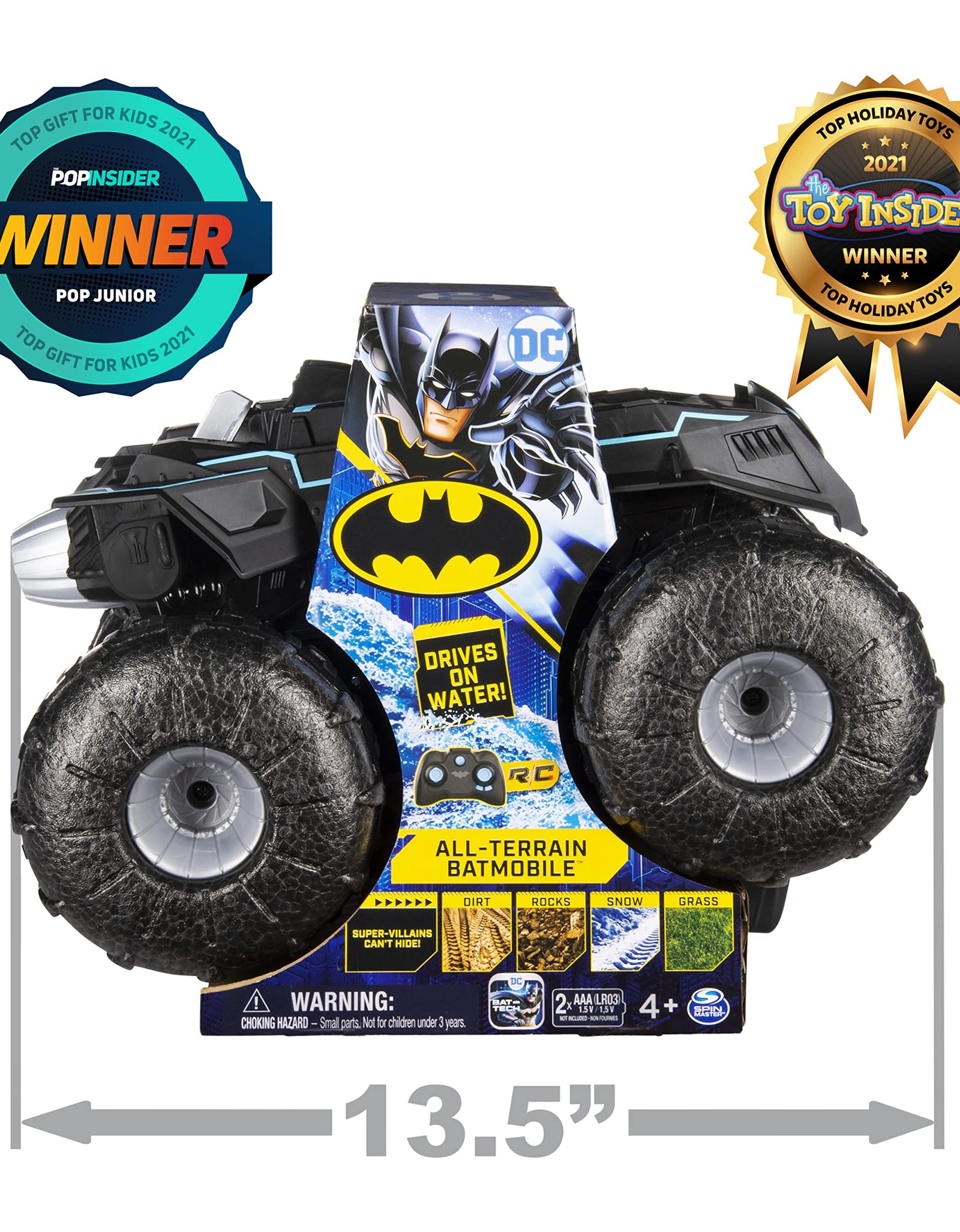 DC Comics Batman, All-Terrain Batmobile Remote Control Vehicle, Water-Resistant Batman Toys for Boys Aged 4 and Up