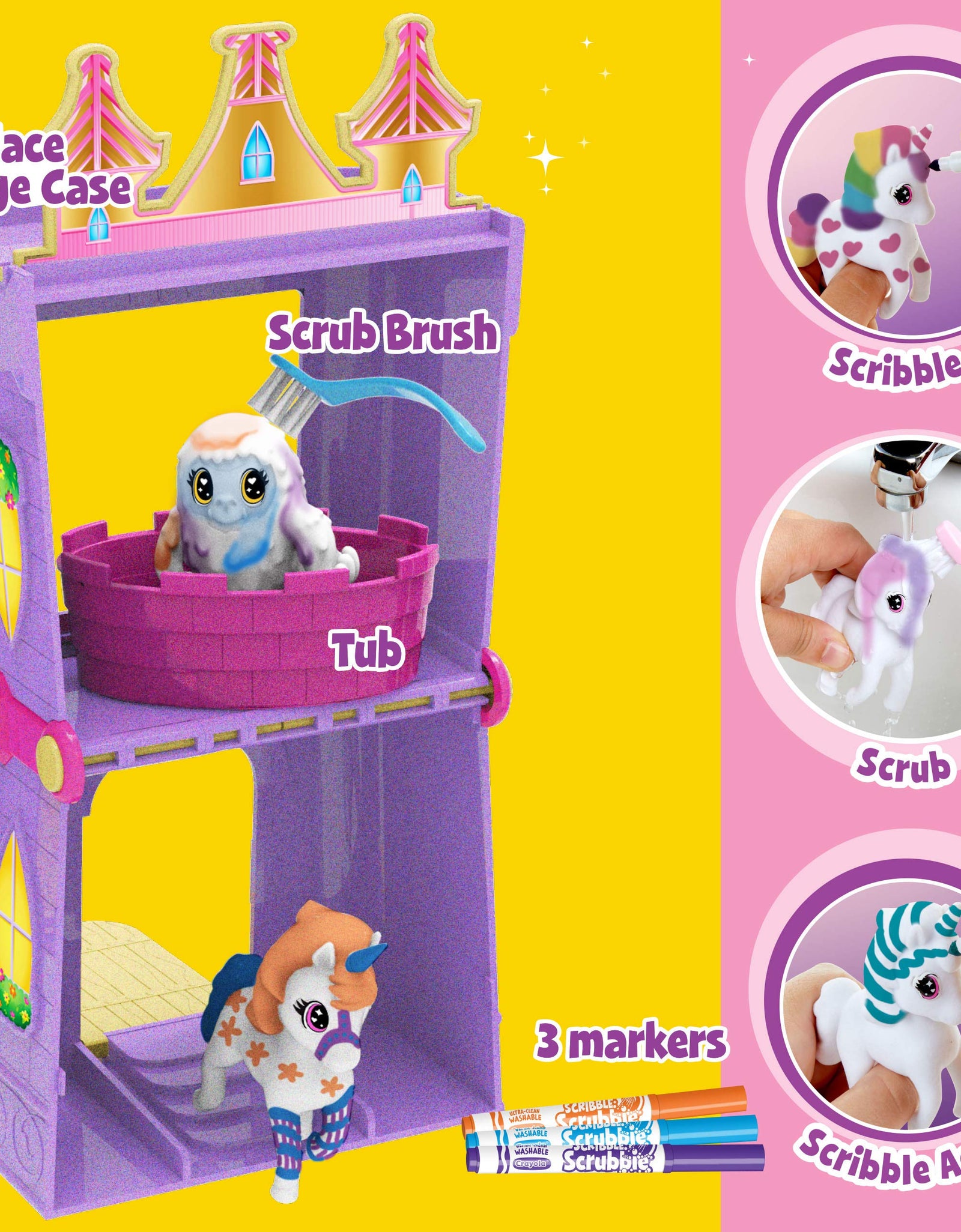 Crayola Scribble Scrubbie Peculiar Pets, Palace Playset with Unicorn and Yeti Kids Toys, Gift for Girls & Boys, Ages 3, 4, 5, 6