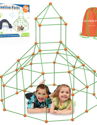 Kids-Fort-Building-Kit-130 Pieces-Creative Fort Toy for 5,6,7 Years Old Boy & Girls- Learning Toys DIY Building Castles Tunnels Play Tent Rocket Tower Indoor & Outdoor
