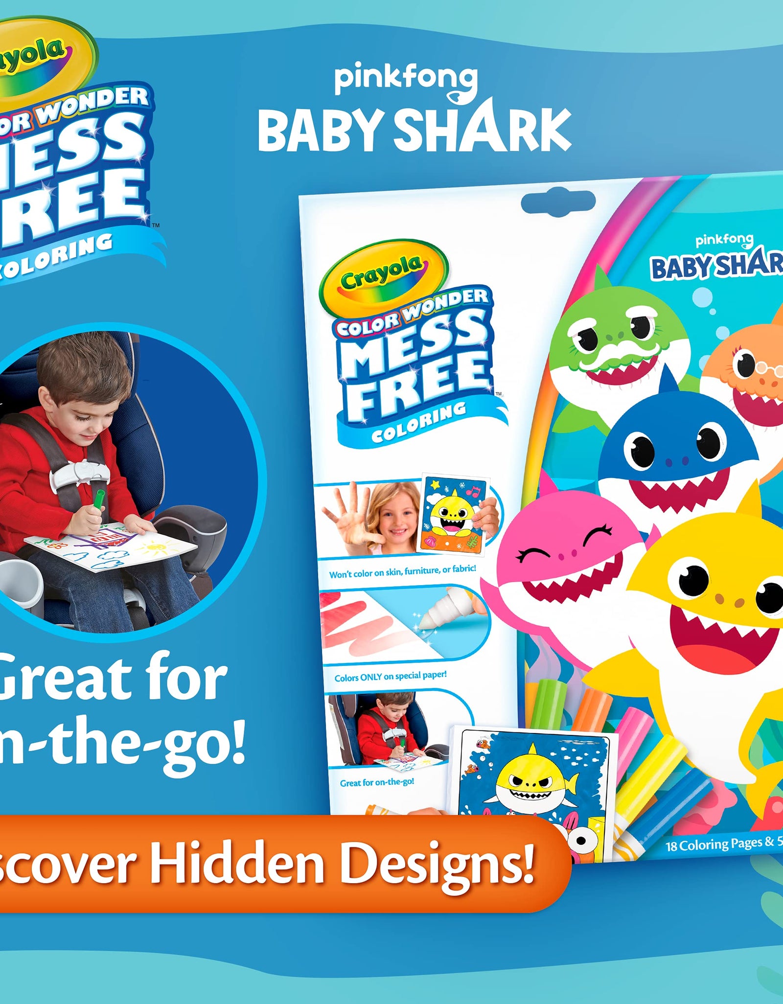 Crayola Baby Shark Wonder Pages, Mess Free Coloring, Gift for Kids, 1 Count (Pack of 1)