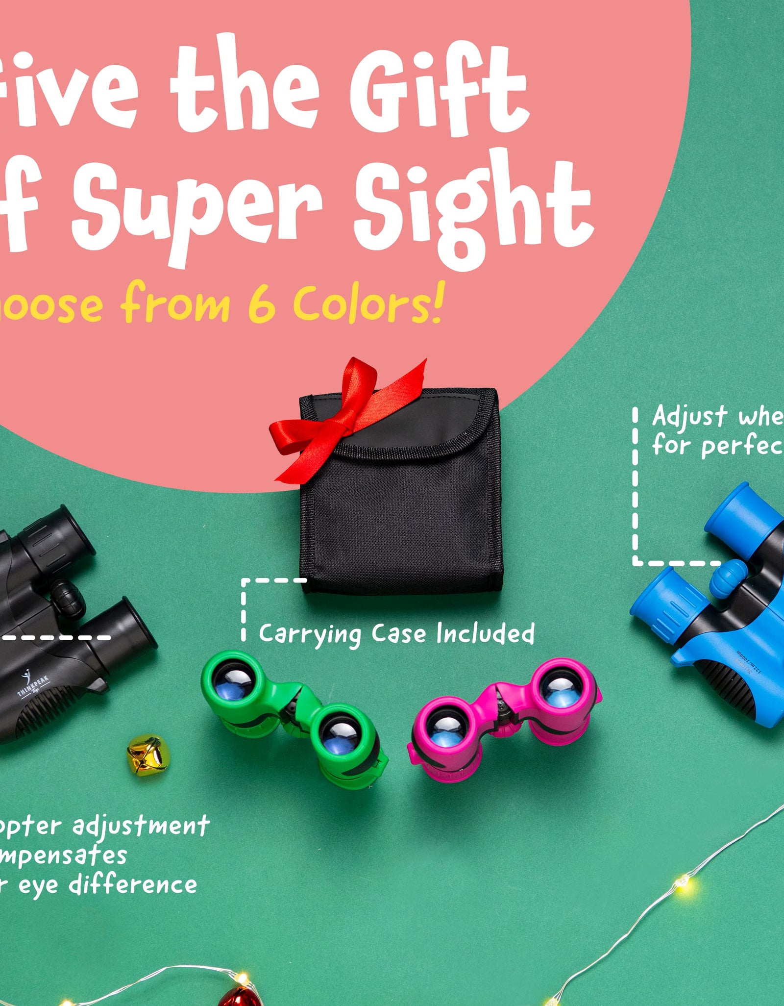 Binoculars for Kids - Small, Compact, Shock-Resistant Toy Binoculars - Learning & Nature Exploration Toys for 4+ Year Old Girls and Boys - Think Peak Toys Kids Binoculars, Green