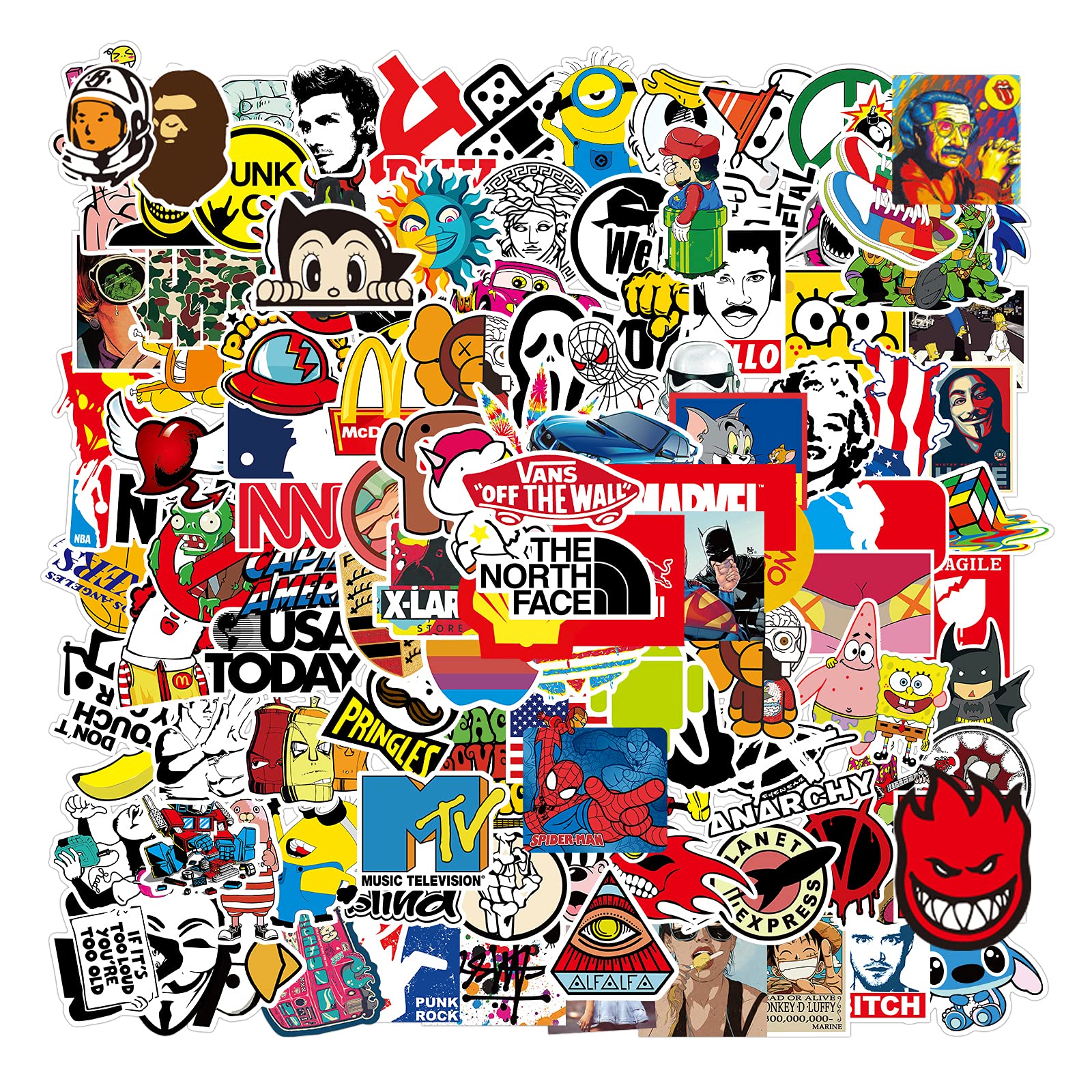 Cool Stickers Decals 106 Pack Random Sticker for Skateboard Helmet Laptop Bicycle Hypebeast Bomb Stickers