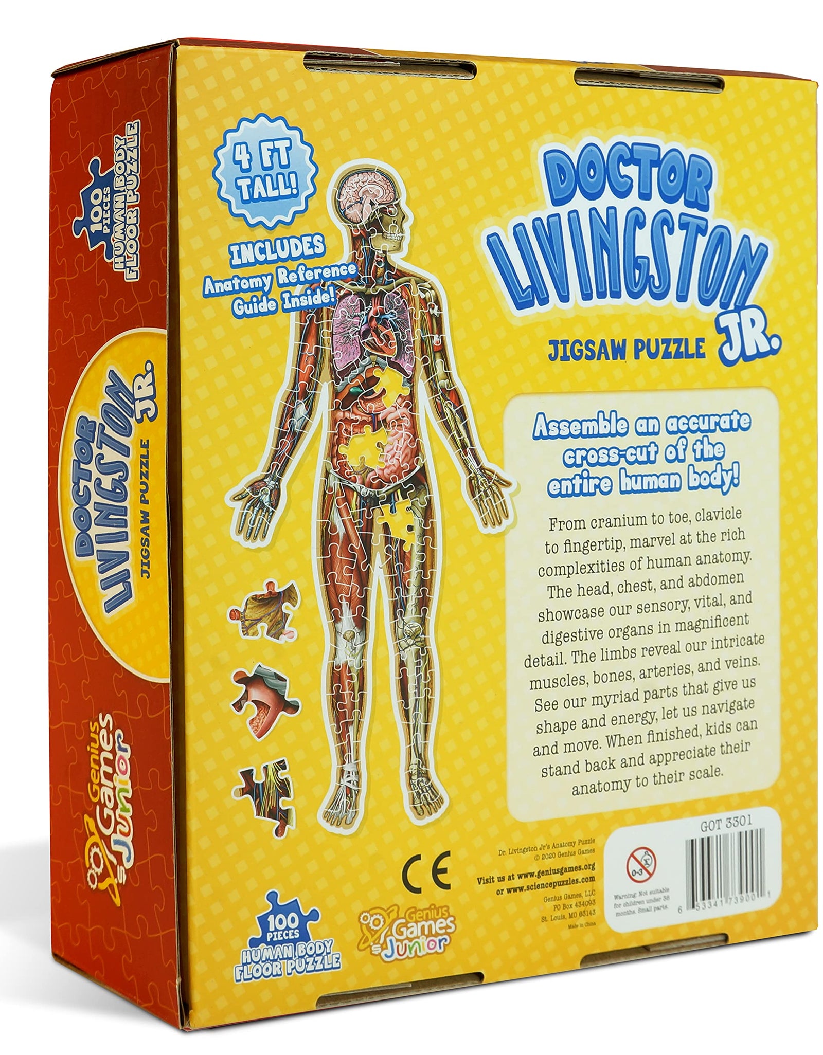 Human Body Kids 100 Piece Floor Puzzle - 4ft Tall | Dr Livingston's Unique Shaped Science Floor Jigsaw Puzzles, Accurate Medical Illustrations of The Body for Kids