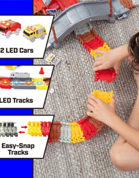USA Toyz Glow Race Tracks and LED Toy Cars - 360pk Glow in The Dark Bendable Rainbow Race Track Set STEM Building Toys for Boys and Girls with 2 Light Up Toy Cars
