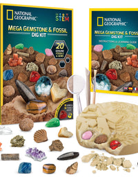 NATIONAL GEOGRAPHIC Mega Fossil and Gemstone Dig Kits - Excavate 20 Real Fossils and Gems, Great STEM Science Gift for Mineralogy and Geology Enthusiasts of Any Age
