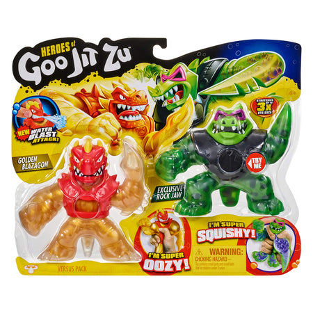 Heroes of Goo Jit Zu Water Blast Versus Pack - 2 Action Figure Pack Including Exclusive Golden Figure, Blazagon Vs Rockjaw