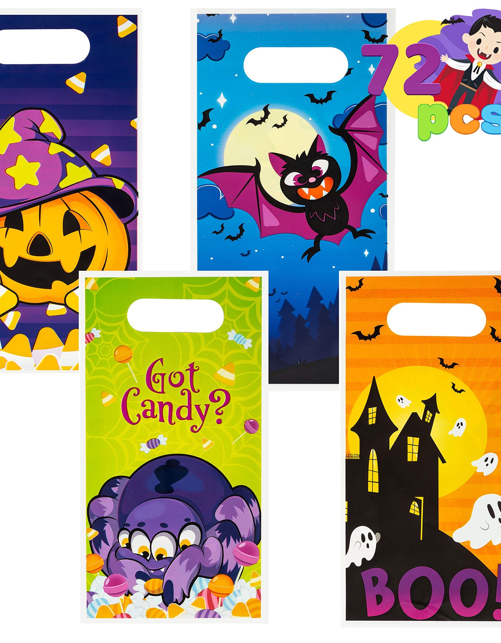 JOYIN 72 Pieces Halloween Trick Or Treat Bags in 4 Designs for Trick-or-Treating, Halloween Party Favors, Event Party Supplies, Halloween Goodie Bags