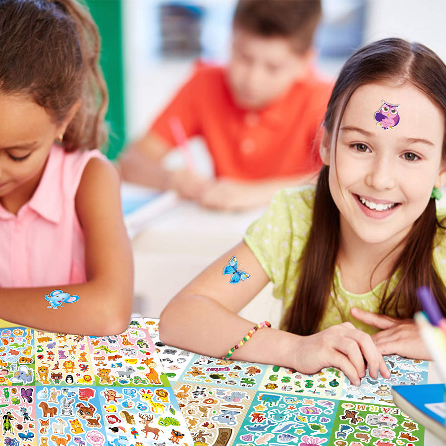 Sinceroduct Animal Stickers Assortment Set, 8 Sheets (1800+ Count), 2 Different Styles 16 Themes Collection for Kids, Children, Teacher, Parent, Grandparent, Animals of The World Sticker Variety Pack