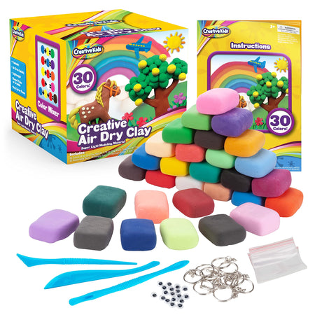 Creative Kids Air Dry Clay Modeling Crafts Kit For Children - Super Light Nontoxic - 30 Vibrant Colors & 3 Clay Tools - STEM Educational DIY Molding Set - Easy Instructions – Gift For Boys & Girls 4 +