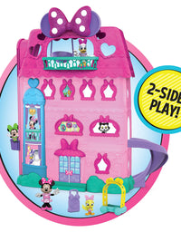 Minnie Mouse Bow-Tel Hotel, 2-Sided Playset with Lights, Sounds, and Elevator, 20 Pieces, Includes Minnie Mouse, Daisy Duck, and Snowpuff Figures, by Just Play
