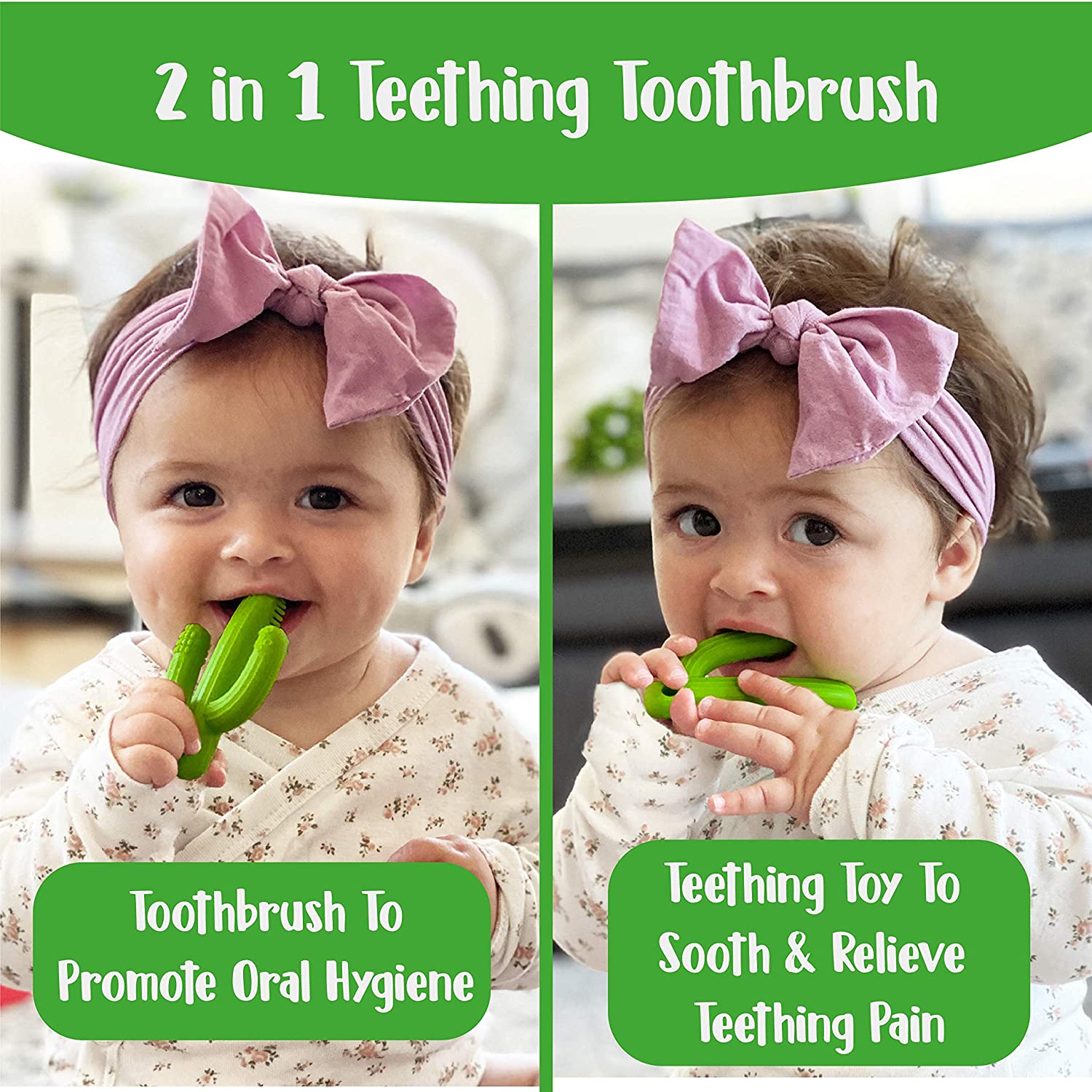 Cactus Baby Teething Toys for Newborn Infants and Toddlers - Self-Soothing Pain Relief Soft Silicone Teether and Training Toothbrush for Babies, BPA Free, Soothes Babies Sore Gums