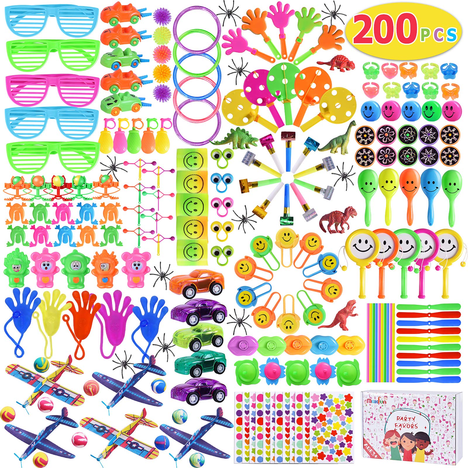 Max Fun 200Pcs Party Toys Assortment Party Favors for Kids Birthday Carnival Prizes Box Goodie Bag Fillers Classroom Rewards Pinata Filler Toys Treasure Box