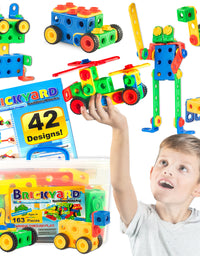 Brickyard Building Blocks STEM Toys & Activities - Educational Building Toys for Kids Ages 4-8 w/ 163 Pieces, Kid-Friendly Tools, Design Guide and Toy Storage Box
