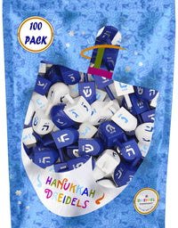 Hanukkah Dreidel Bulk Solid Blue & White Wooden Dreidels Hand Painted - Game Instructions Included! (4-Pack)

