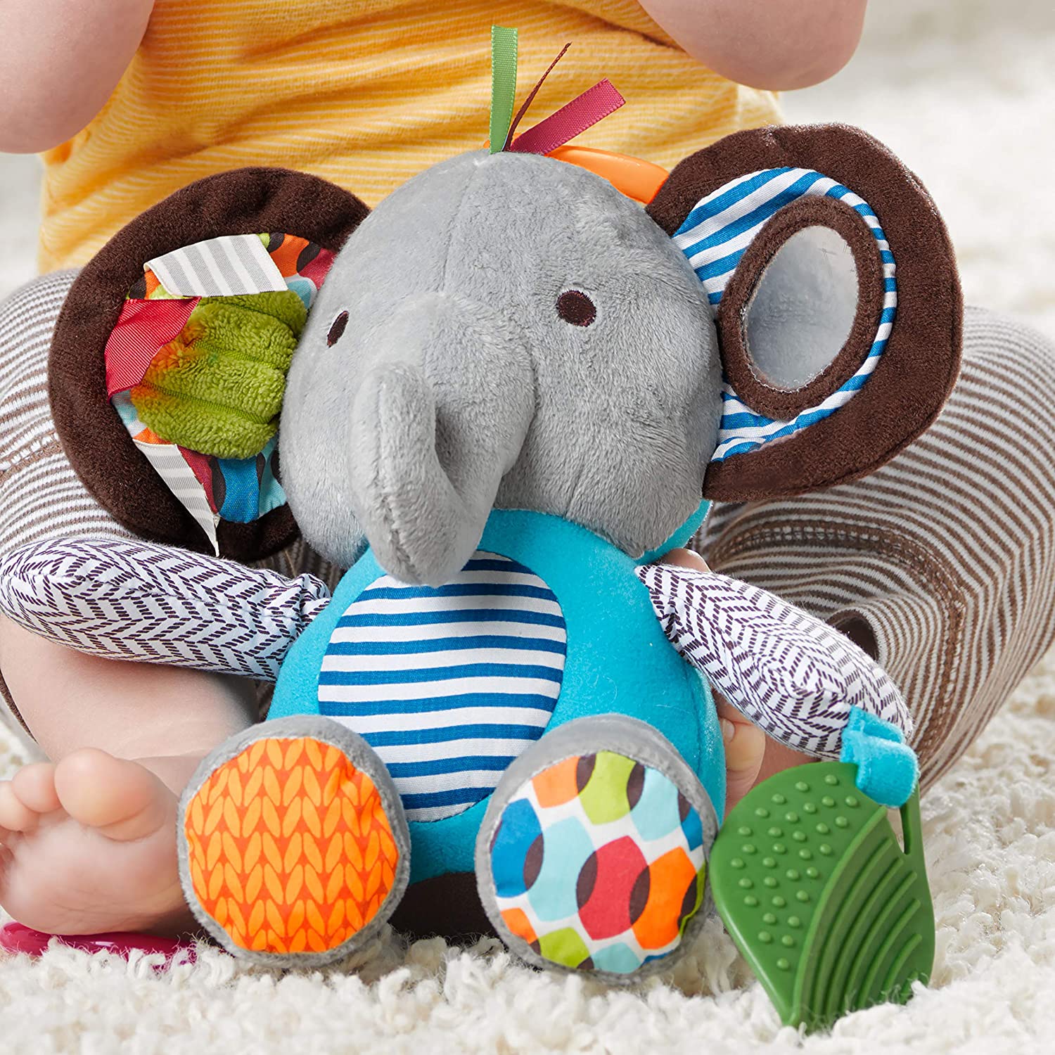 Skip Hop Bandana Buddies Baby Activity and Teething Toy with Multi-Sensory Rattle and Textures, Elephant