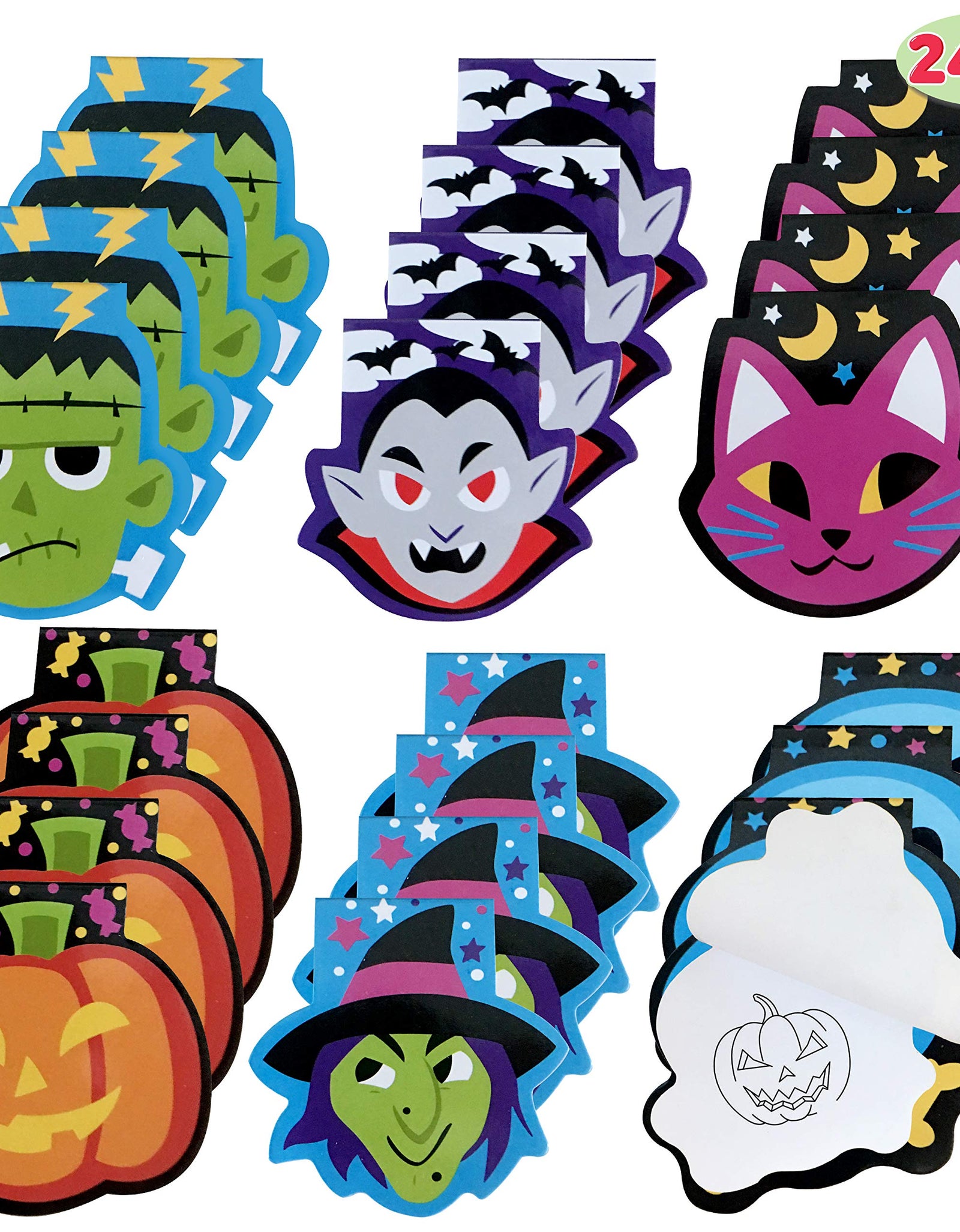 168 Pcs 24 Pack Assorted Halloween Art and Craft Stationery Kids Gift Set Trick or Treat Party Favor Toy Including Halloween Bag, Notepads, Stamps, Pencils, Stickers and Temporary Tattoos