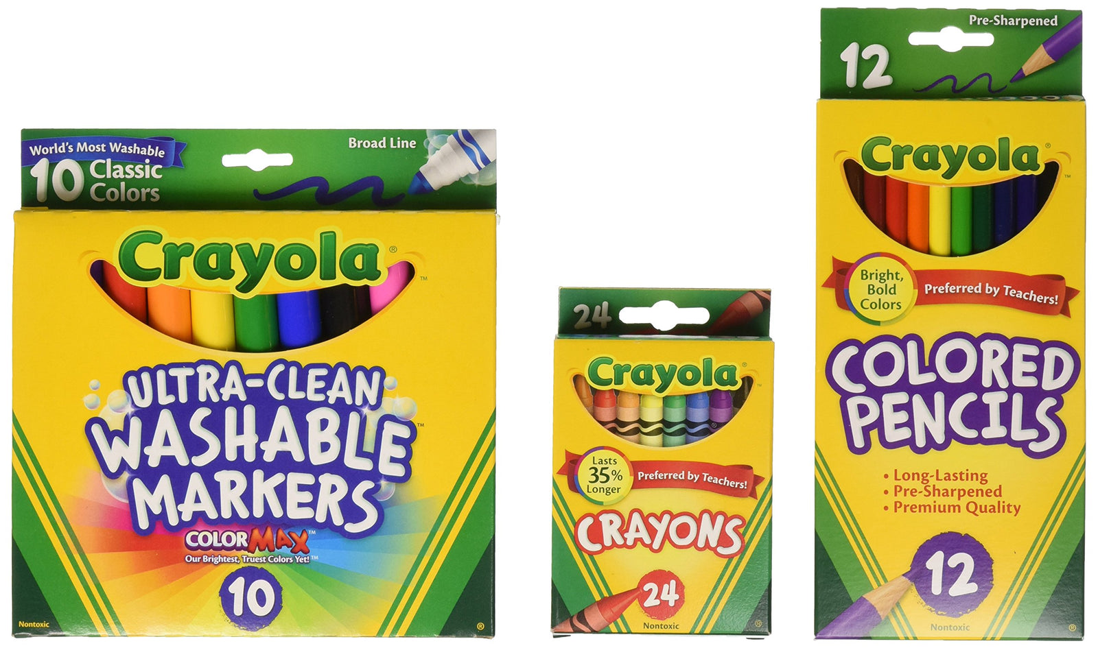 Crayola Back To School Supplies, Grades 3-5, Ages 7, 8, 9, 10, Contains 24 Crayola Crayons, 10 Washable Broad Line Markers, and 12 Colored Pencils