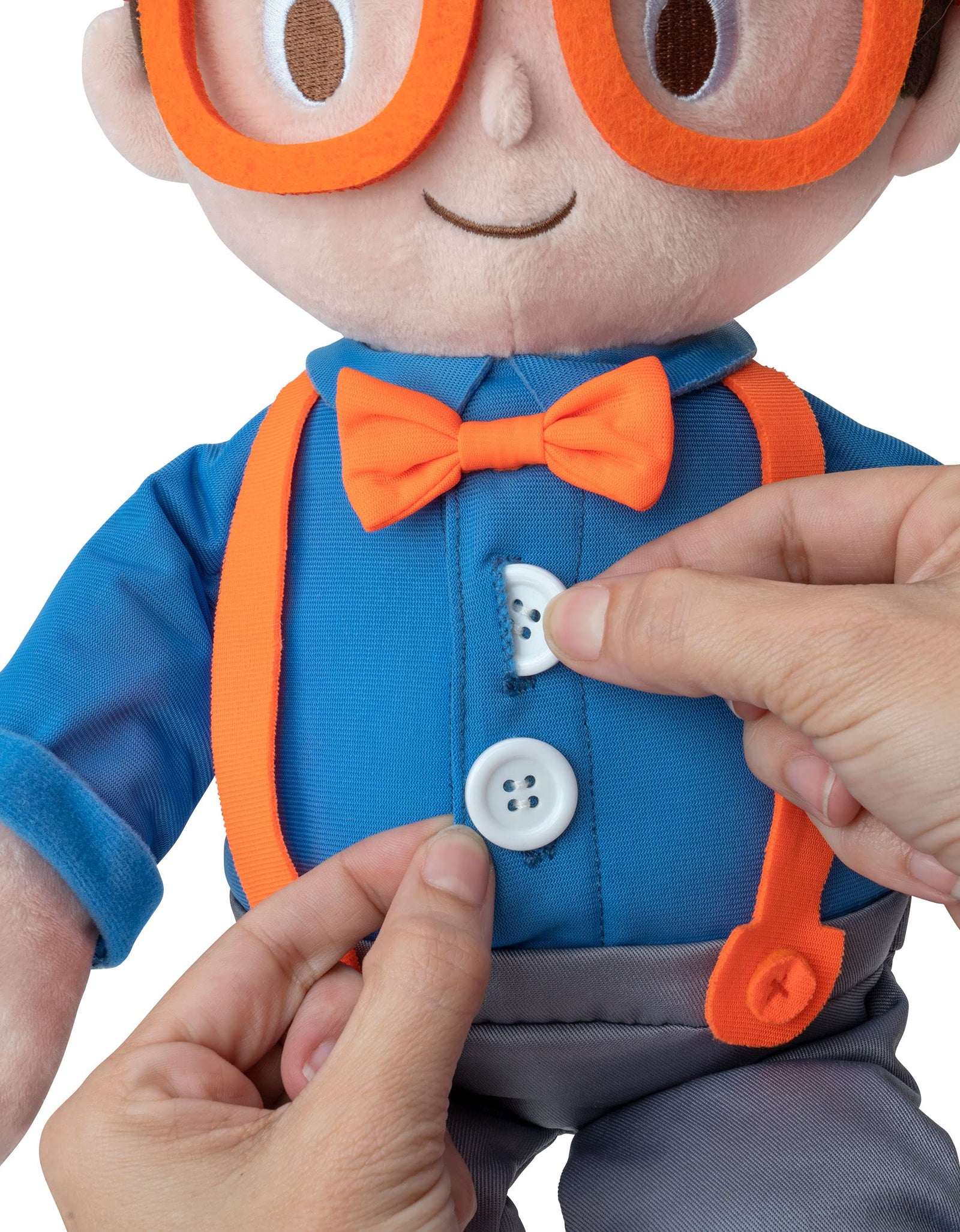 Blippi Get Ready and Play Plush - 20-inch Dress Up Plush with Sounds, Teaches Children to Tie Shoes, Button Shirts, Snap Suspenders, Zip Vest-Jacket, Roll Sleeves and Socks and More - Amazon Exclusive