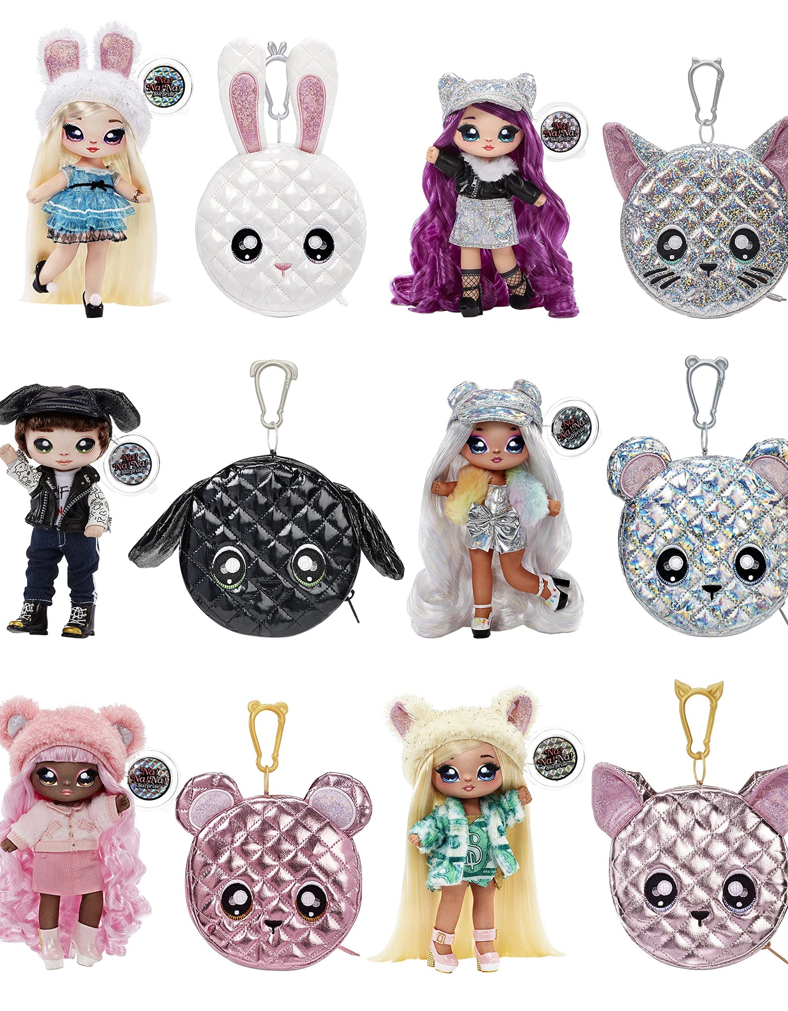 Na Na Na Surprise Glam Series Chrissy Diamond Fashion Doll & Metallic Cat Purse, Purple Hair, Cute Kitty Ear Hat Outfit & Accessories, 2-in-1 Gift for Kids, Toy for Girls & Boys Ages 5 6 7 8+ Years