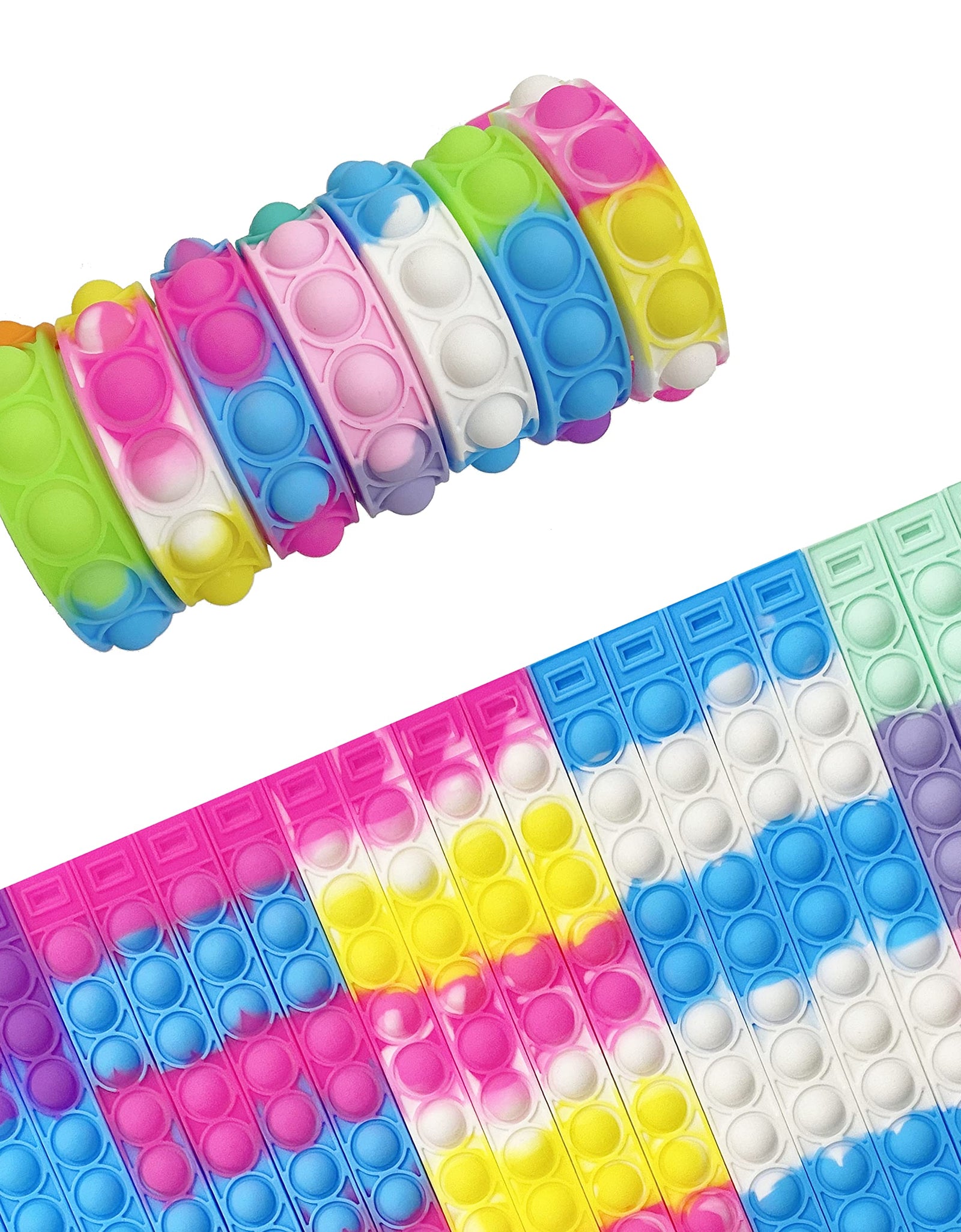 WQFXYZ 20PCS Push Pop Fidget Toy Fidget Bracelet, Durable and Adjustable, Multicolor Wristband Push Pop Stress Relief Sensory Fingertip Toys for Kids and Adults (20 pcs Bracelet)